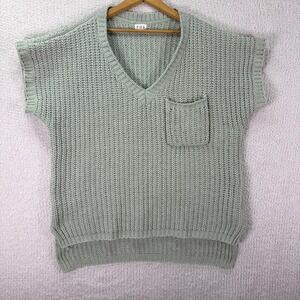 POL Women's Knit Sweater Vest Sleeveless V-Neck‎ Pocket Sage Green